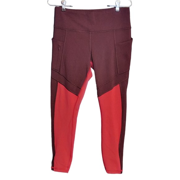Athleta Workout 7/8 Tights w/ pockets All In Structure Colorblock Red Size M - Picture 3 of 11